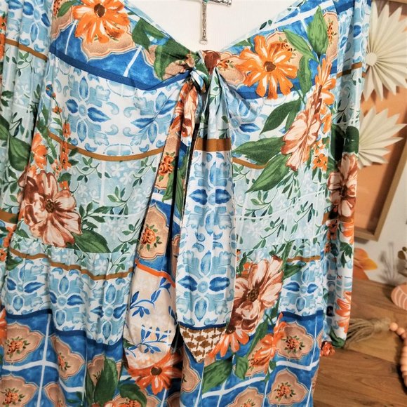 Top, Blouse. Aqua Coral Teal Multi, Floral Print. Cato Brand. Size 18/20W. NWT. - Picture 4 of 15